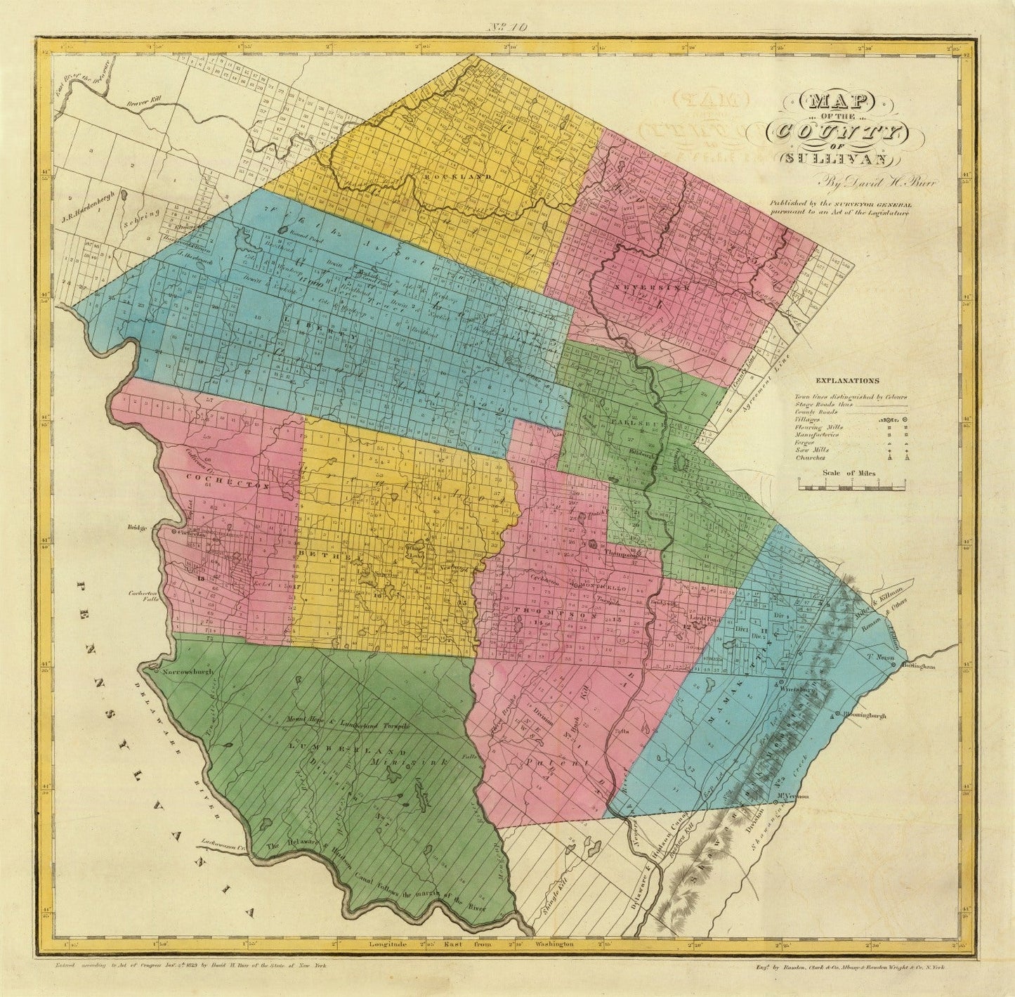 Vintage Map of Sullivan County, New York, 1829