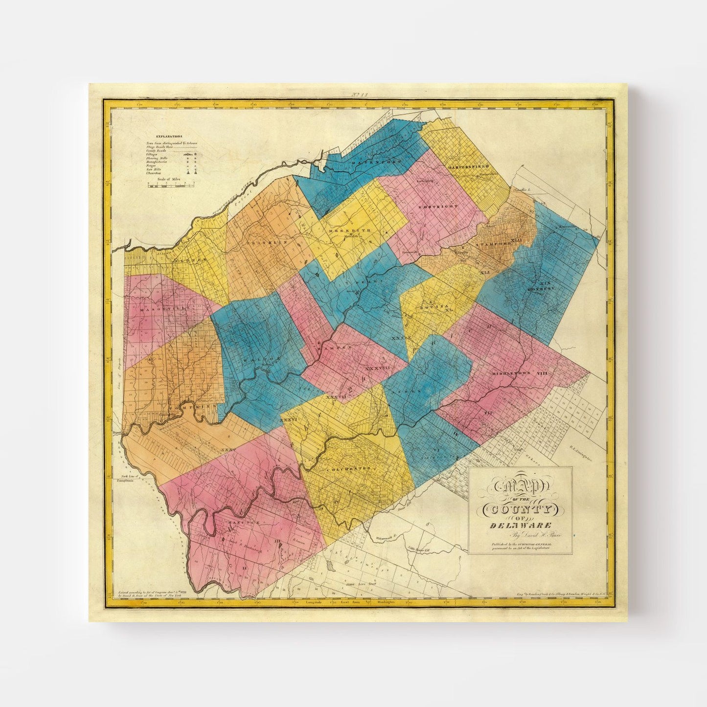 Vintage Map of Delaware County, New York, 1829