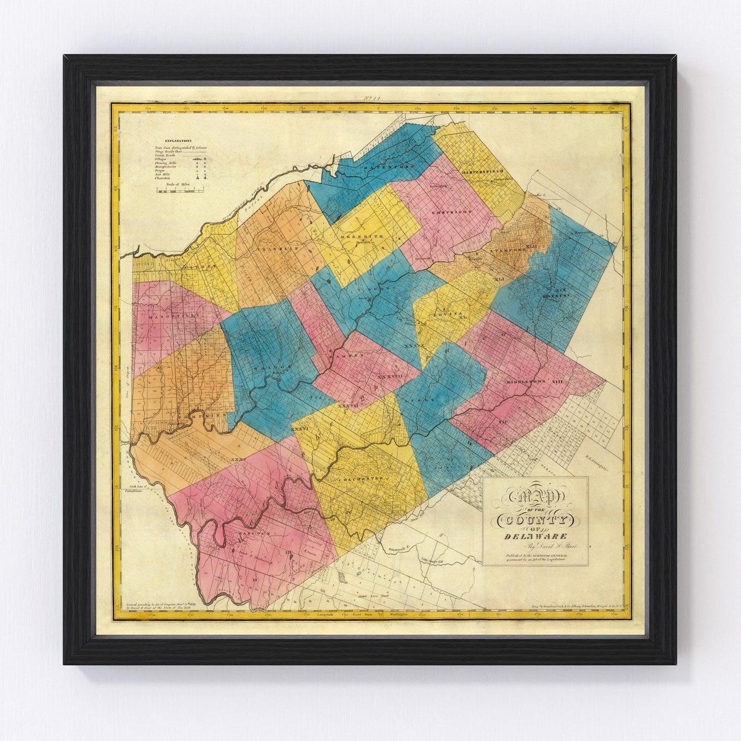 vintage map of Delaware County, New York, 1829