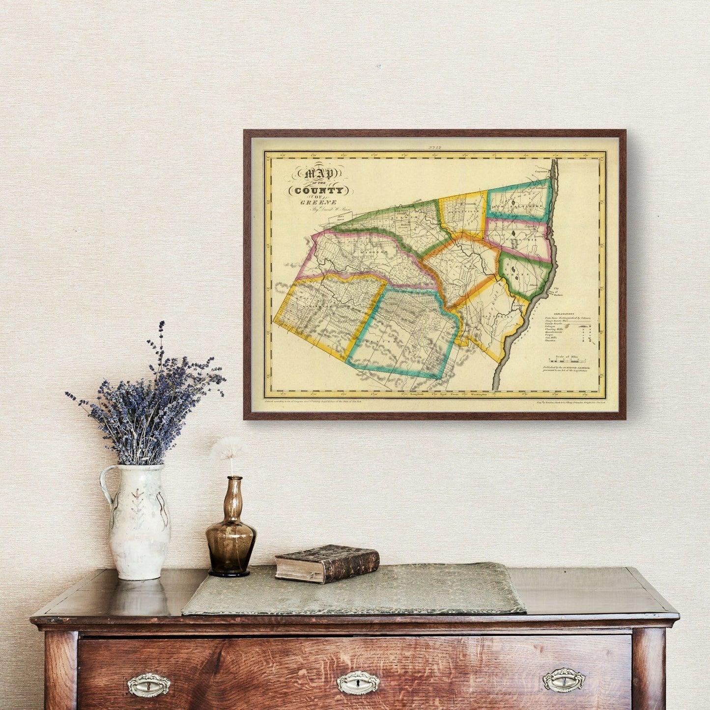 Vintage Map of Greene County, New York, 1829