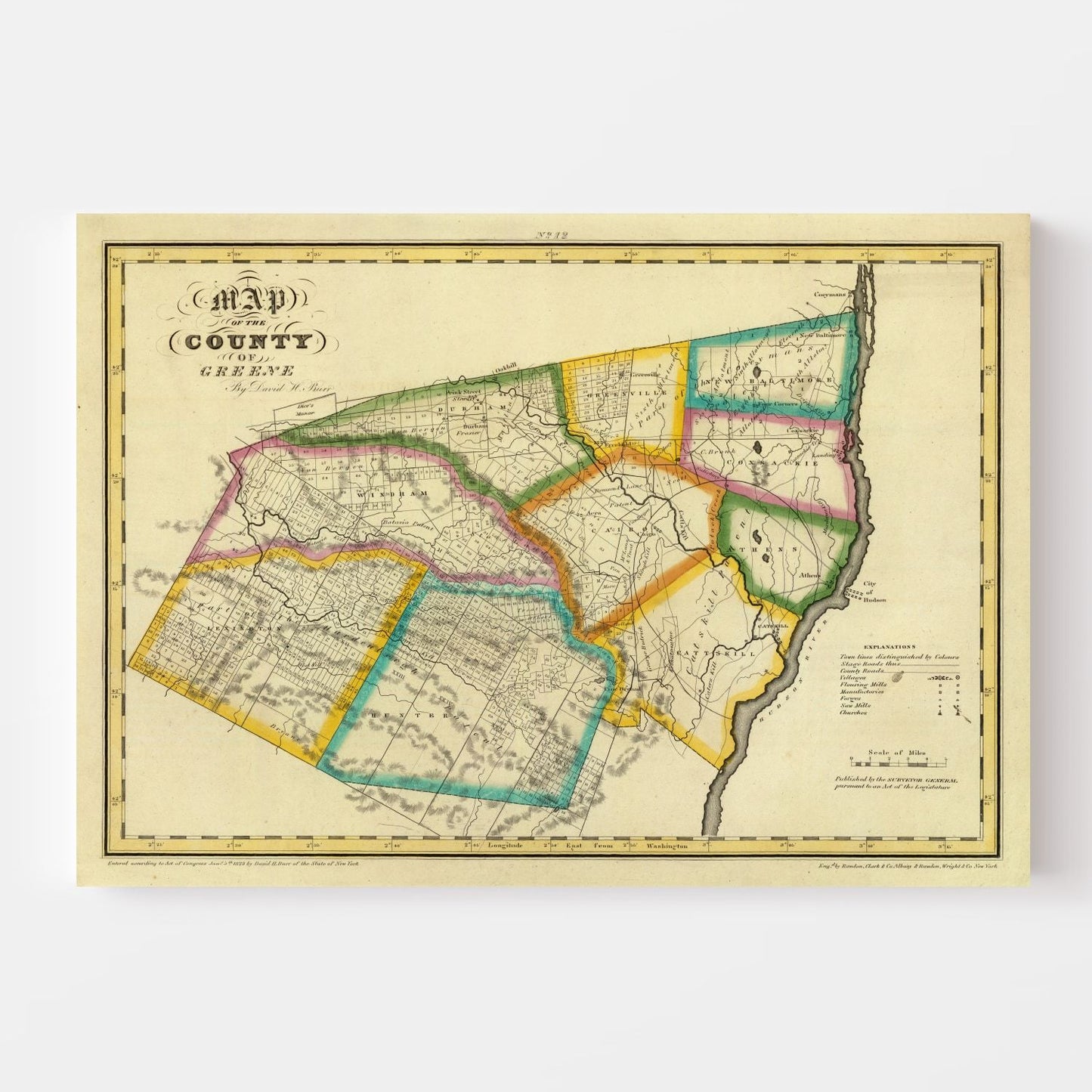 Vintage Map of Greene County, New York, 1829