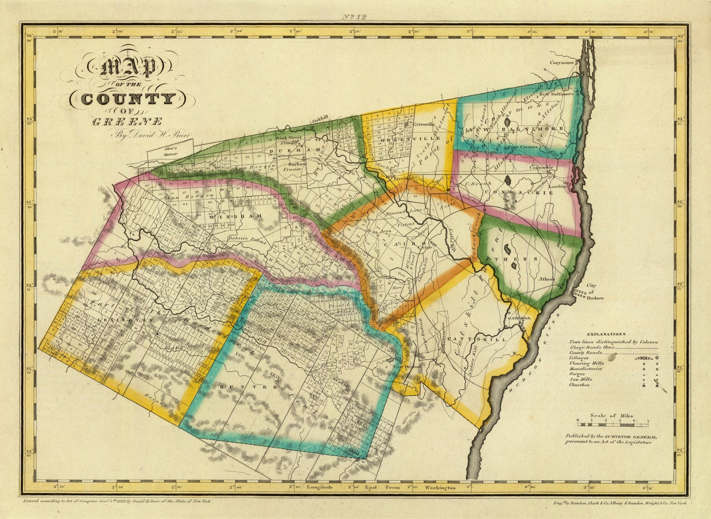 Vintage Map of Greene County, New York, 1829