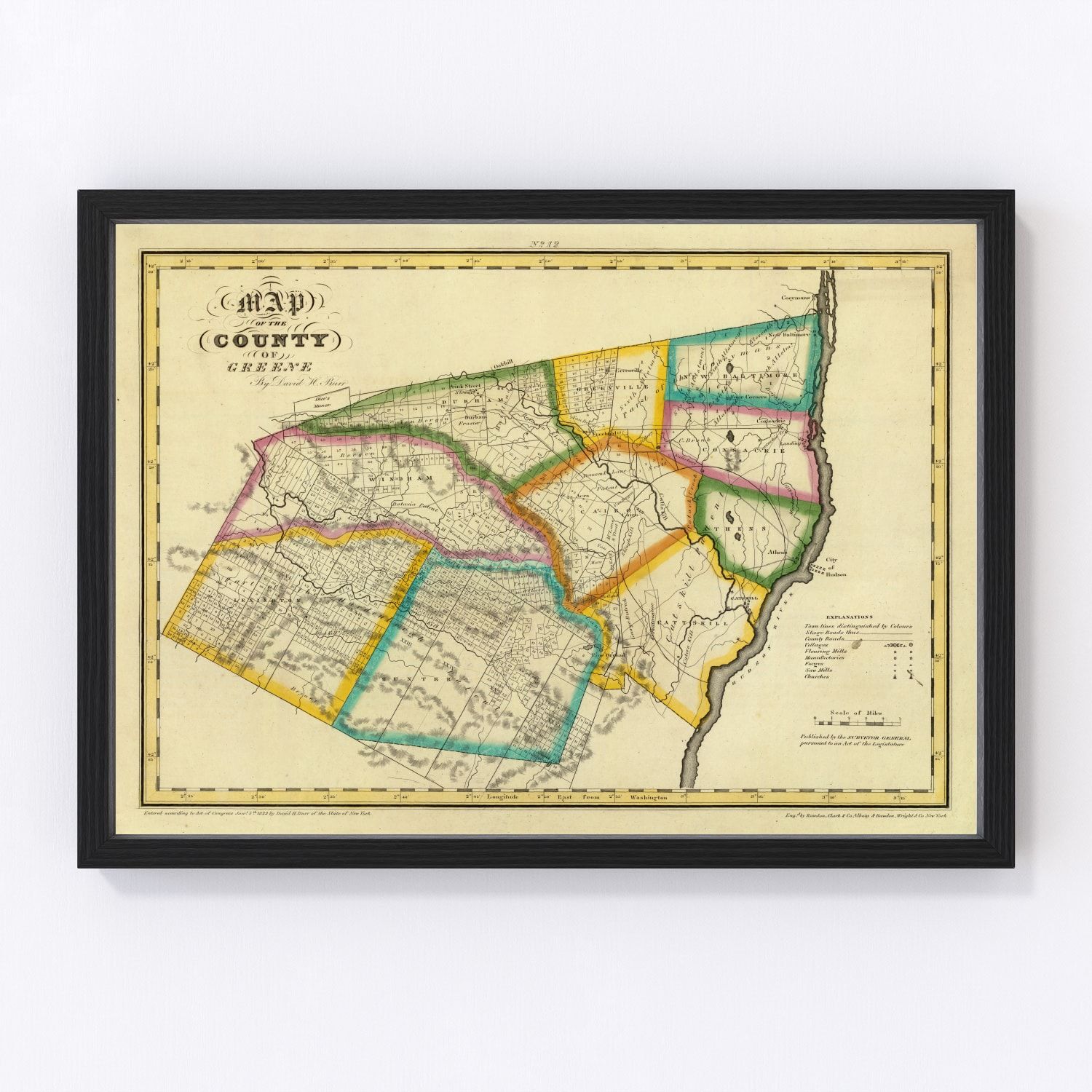 vintage map of Greene County, New York, 1829