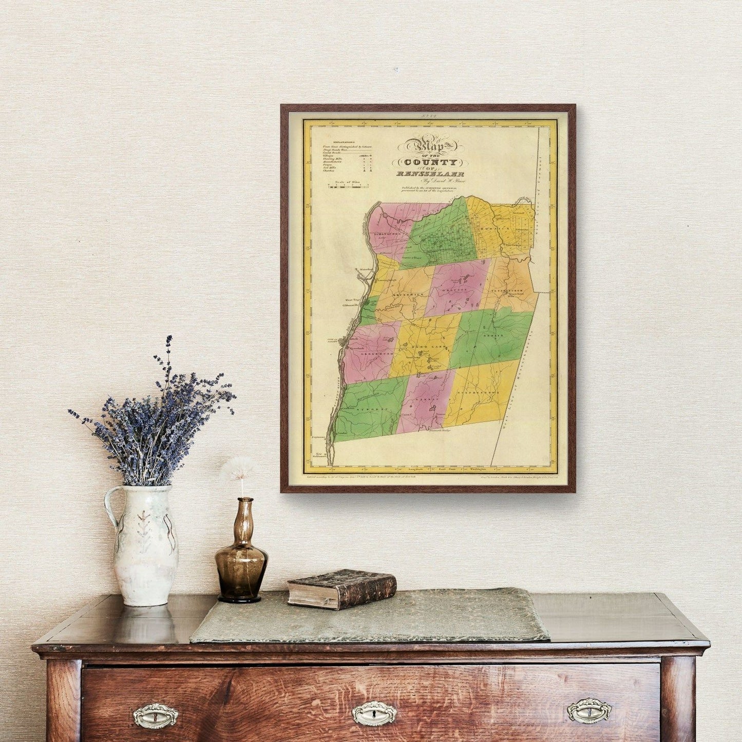 Vintage Map of Rensselaer County, New York, 1829