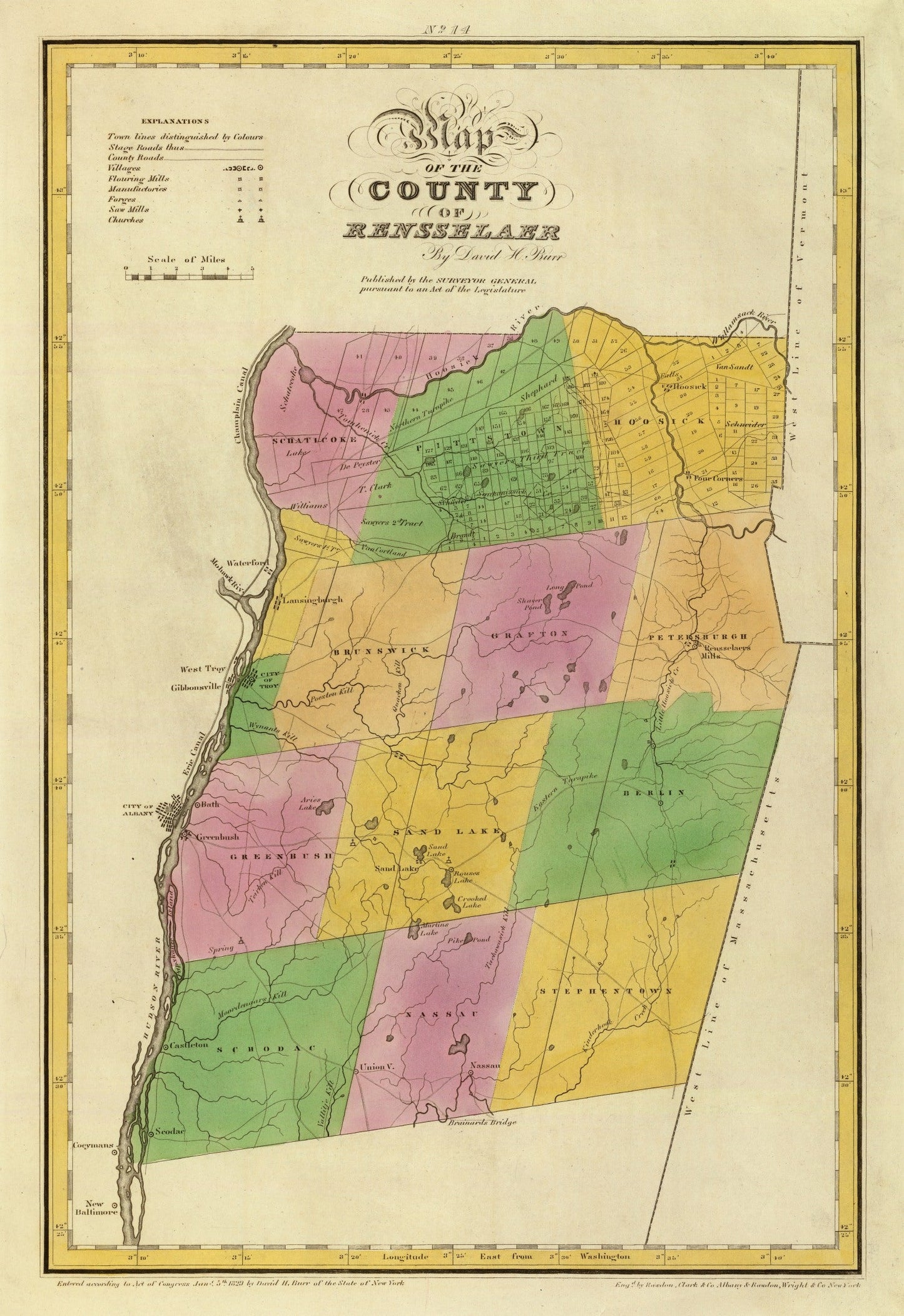 Vintage Map of Rensselaer County, New York, 1829