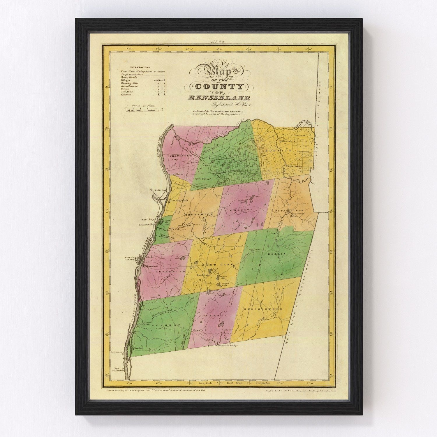 Vintage map of Rensselaer County, New York, 1829