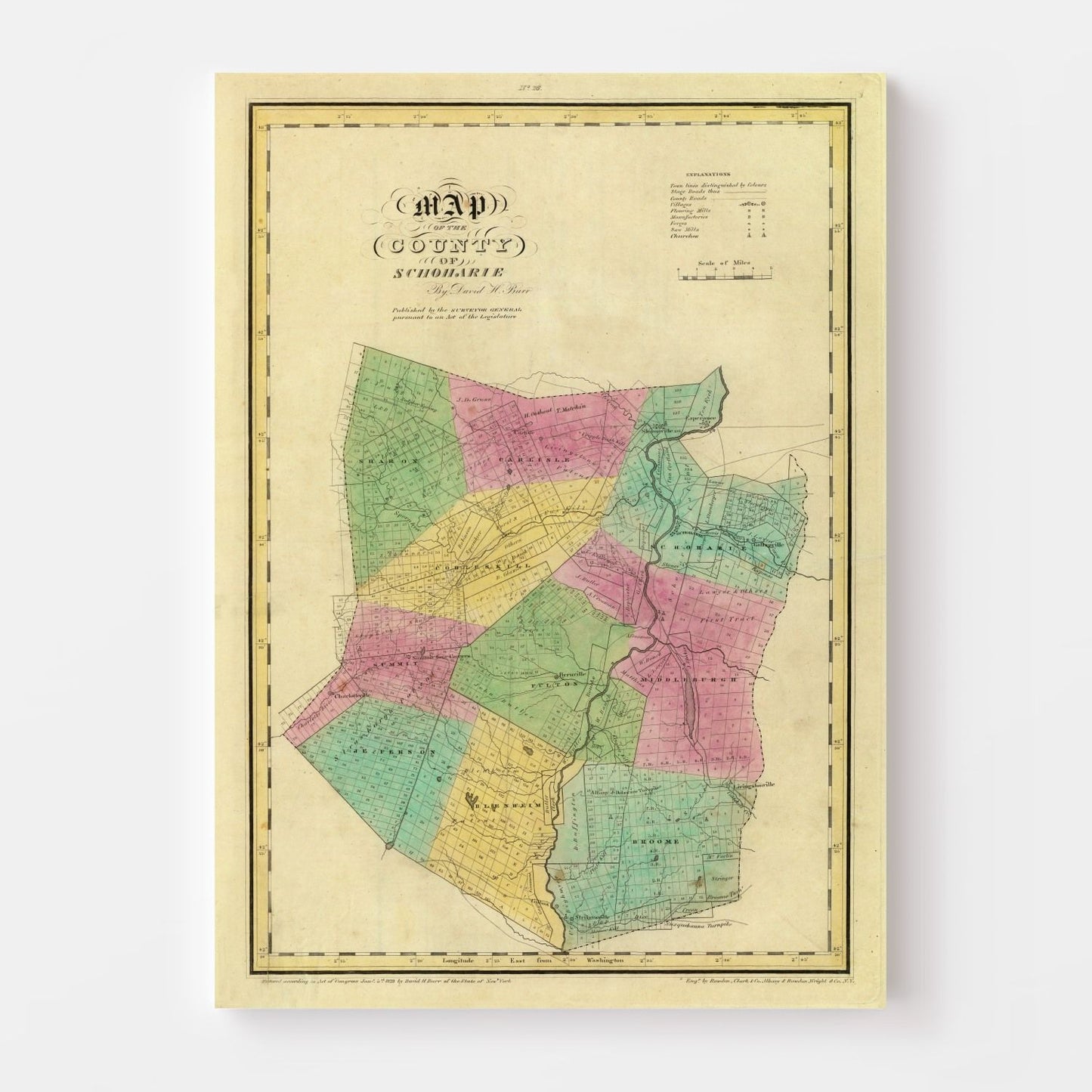 Vintage Map of Schoharie County, New York, 1829