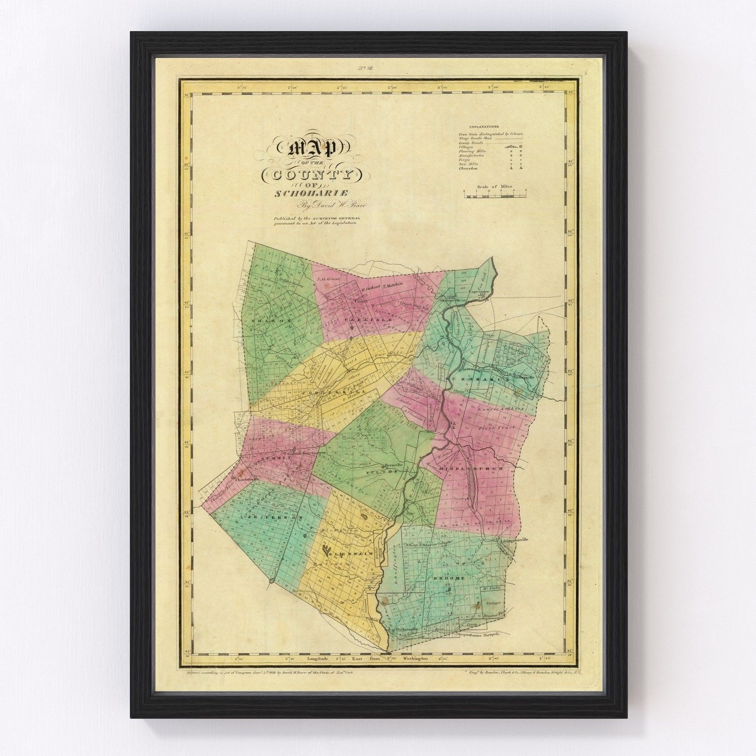 vintage map of Schoharie County, New York, 1829