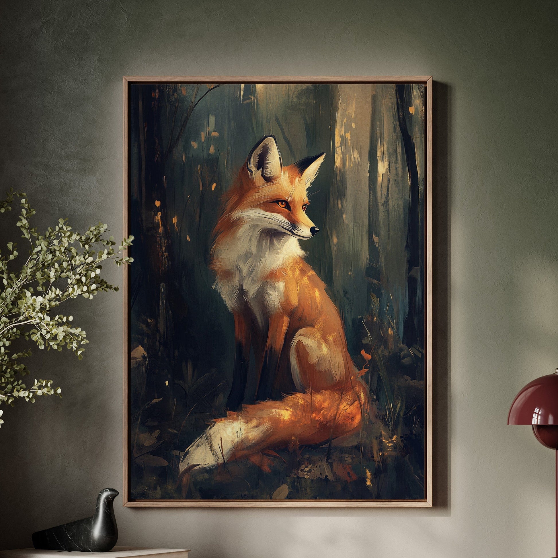 Fox in a misty mystical forest woodland animal wall art print