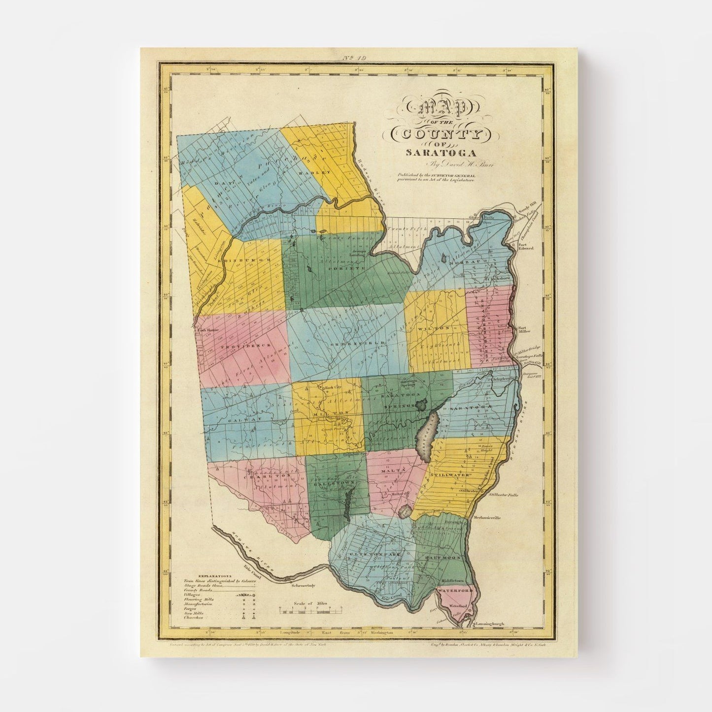 Vintage Map of Saratoga County, New York, 1829