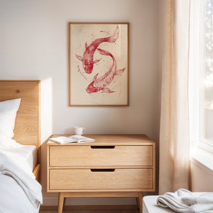 Koi Fish Wall Art Minimalist Japanese Ink Print
