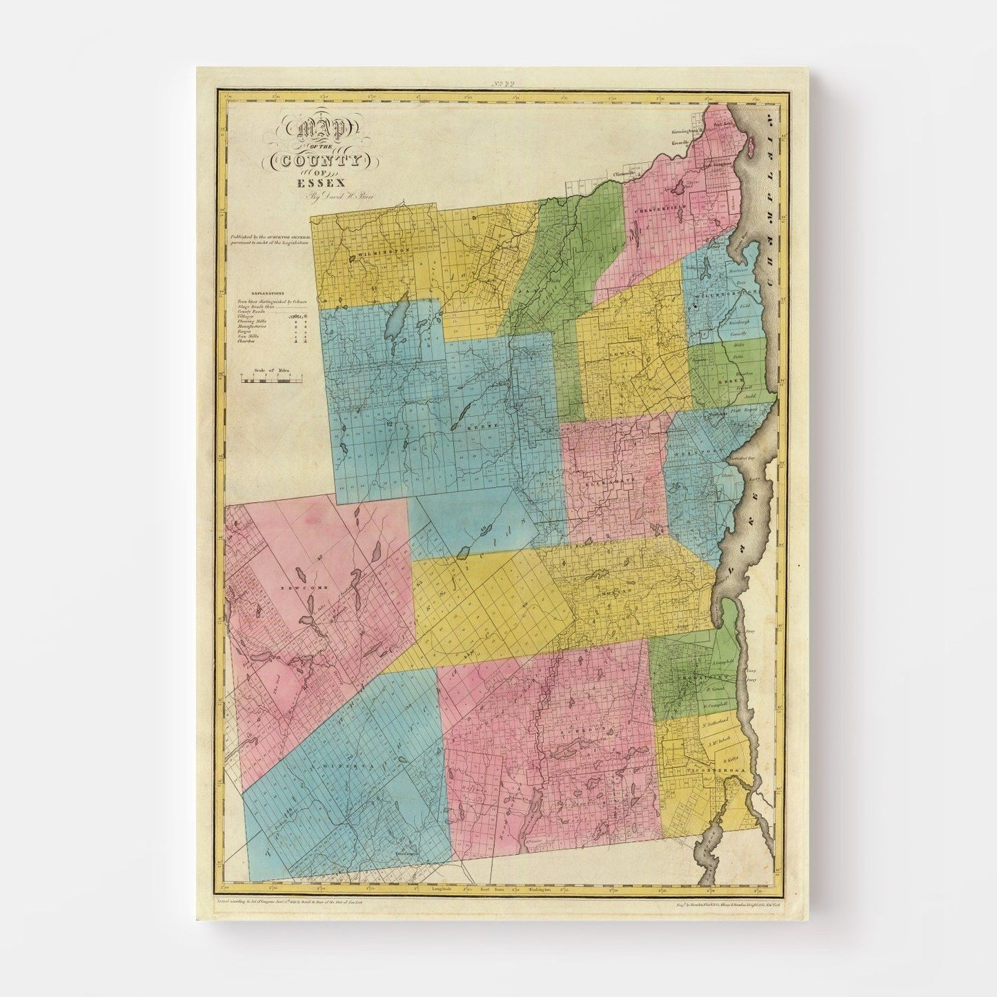 Vintage Map of Essex County, New York, 1829