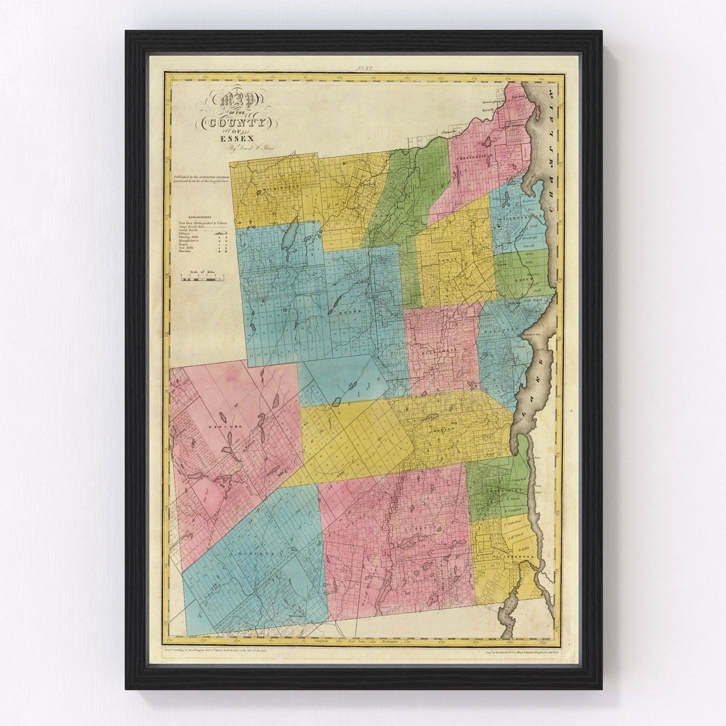 Vintage map of Essex County, New York, 1829
