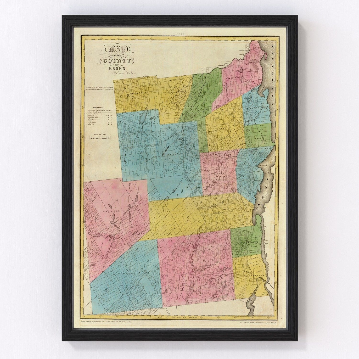 Vintage map of Essex County, New York, 1829