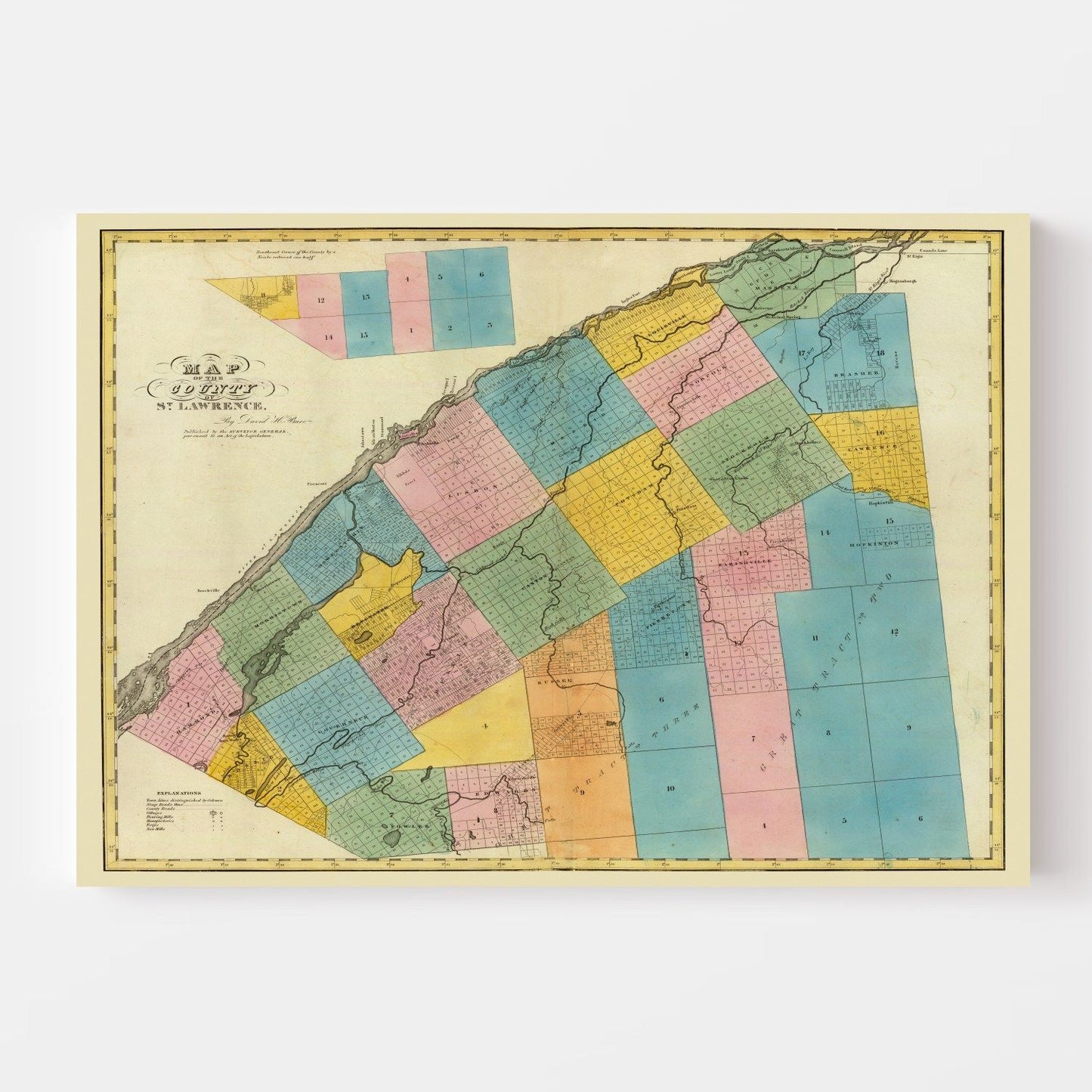 Vintage Map of St. Lawrence County, New York, 1829