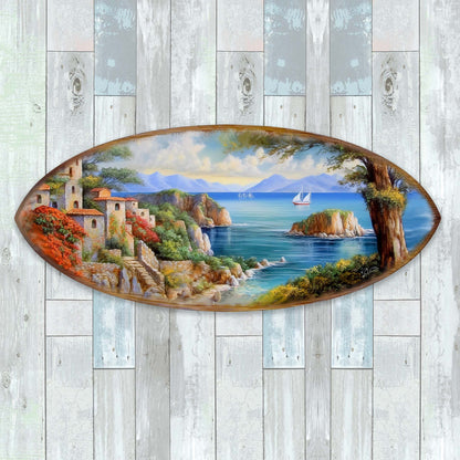 Coastal View Surfboard Wood Wall Art - Beach Decor
