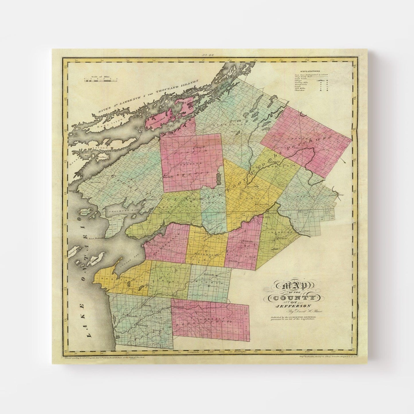 Vintage Map of Jefferson County, New York, 1829