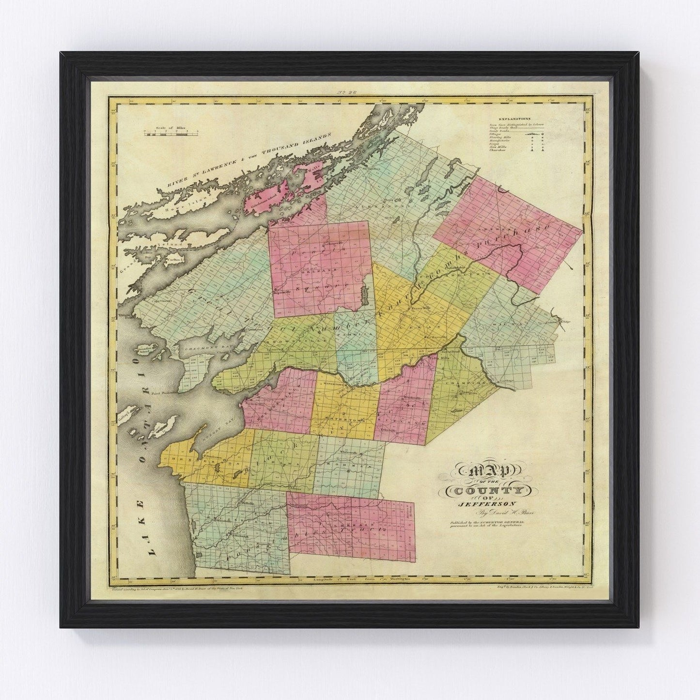 Vintage map of Jefferson County, New York, 1829