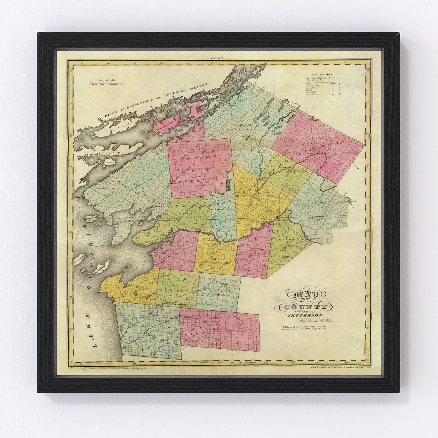 Vintage map of Jefferson County, New York, 1829