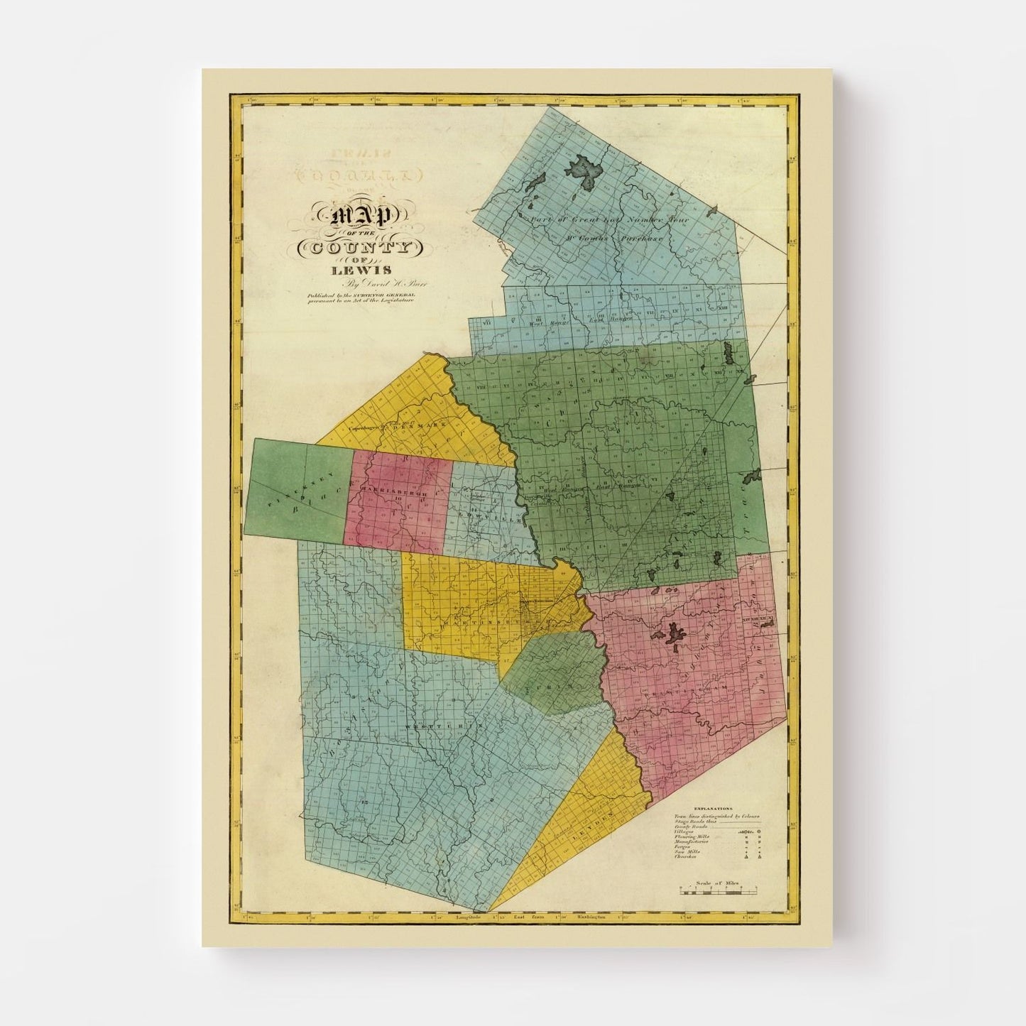 Vintage Map of Lewis County, New York, 1829