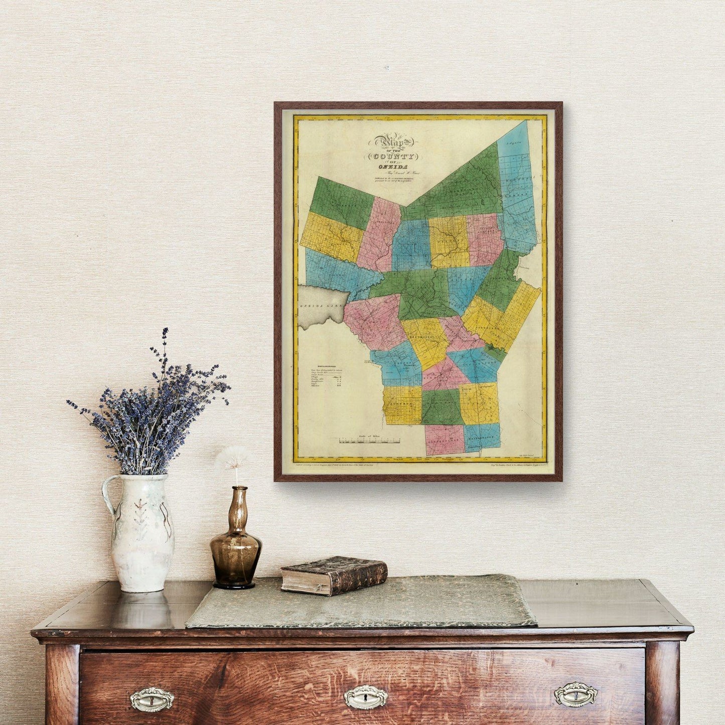 Vintage Map of Oneida County, New York, 1829