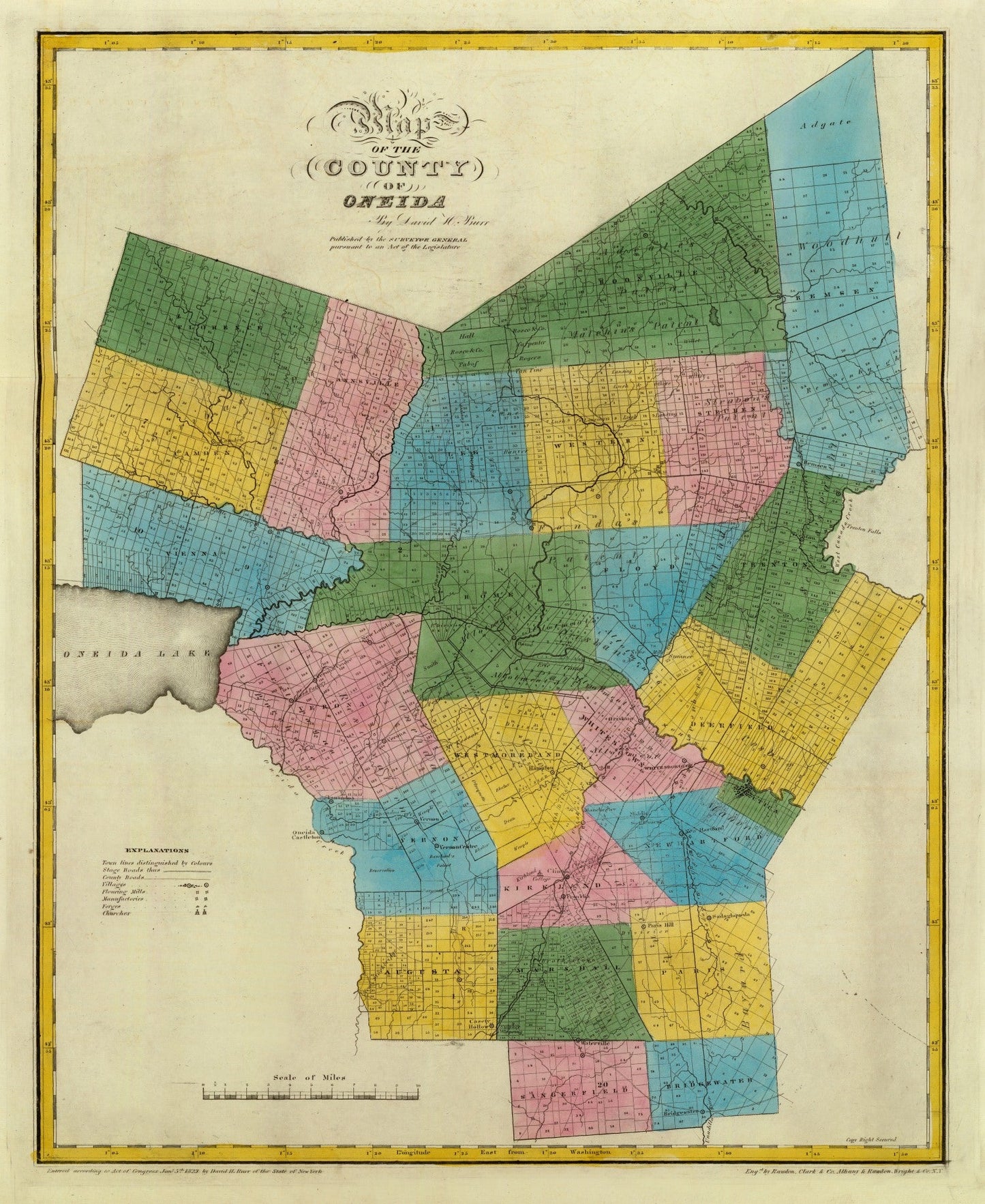 Vintage Map of Oneida County, New York, 1829