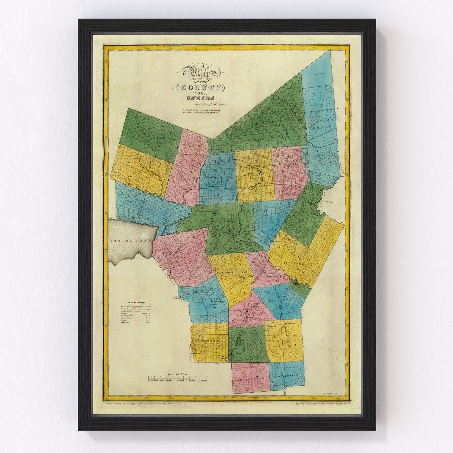 Vintage map of Oneida County, New York, 1829