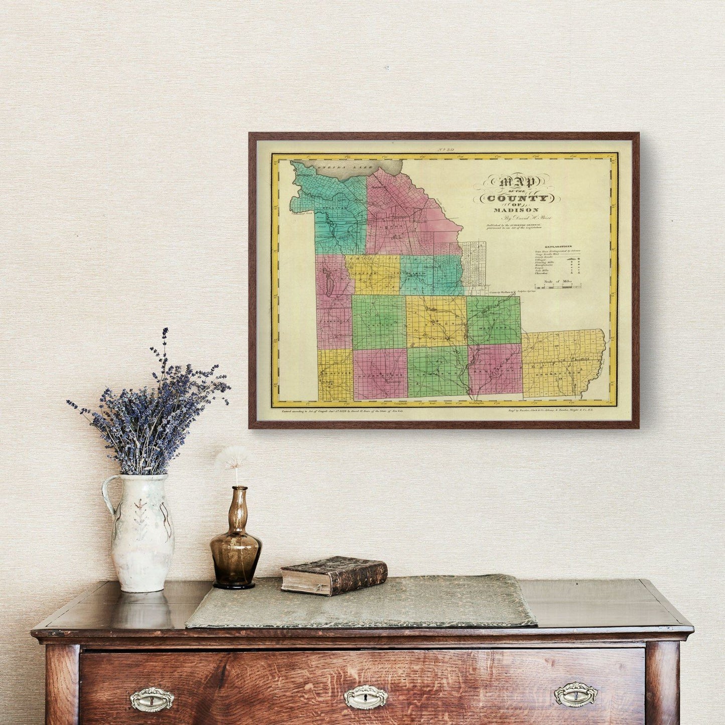 Vintage Map of Madison County, New York, 1829