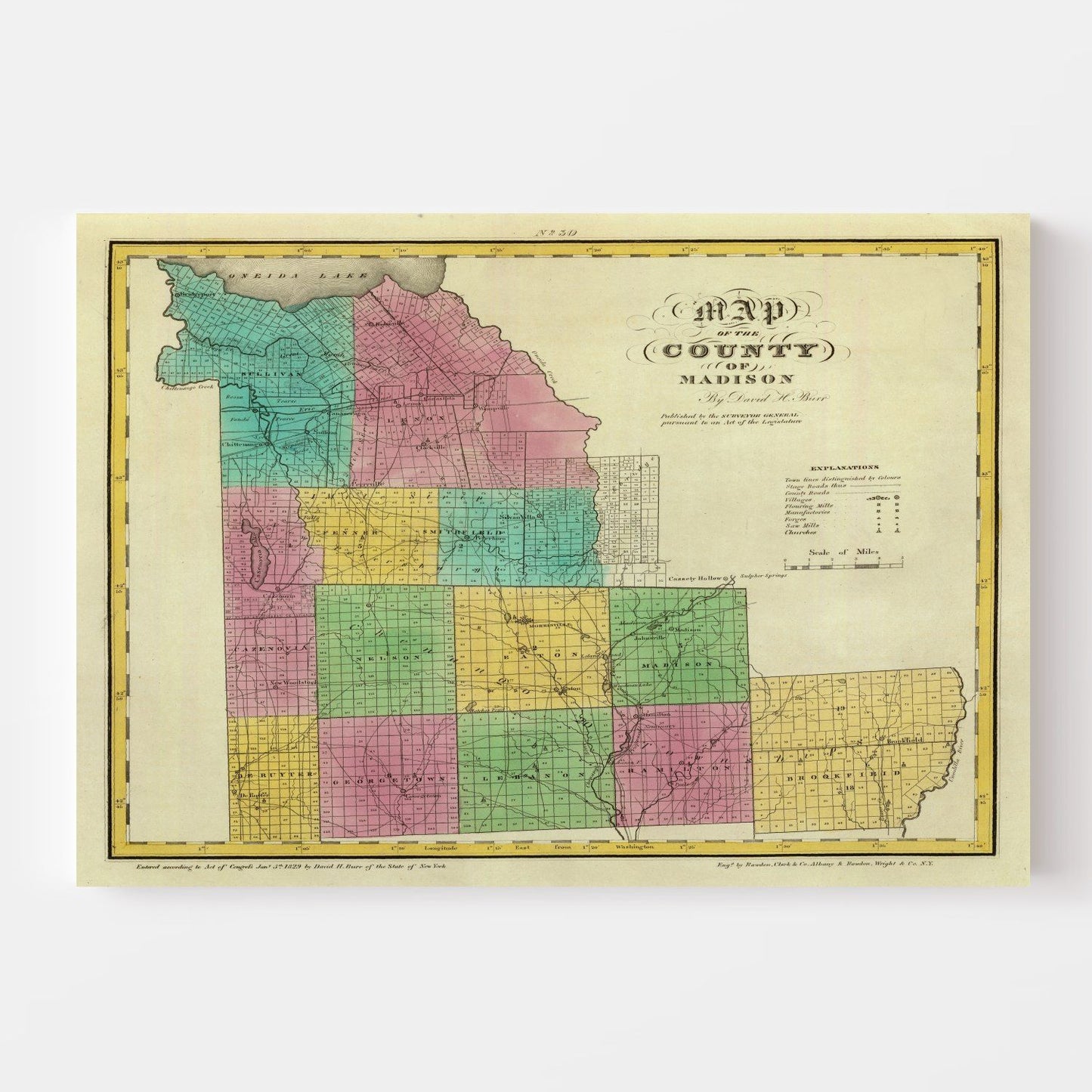 Vintage Map of Madison County, New York, 1829