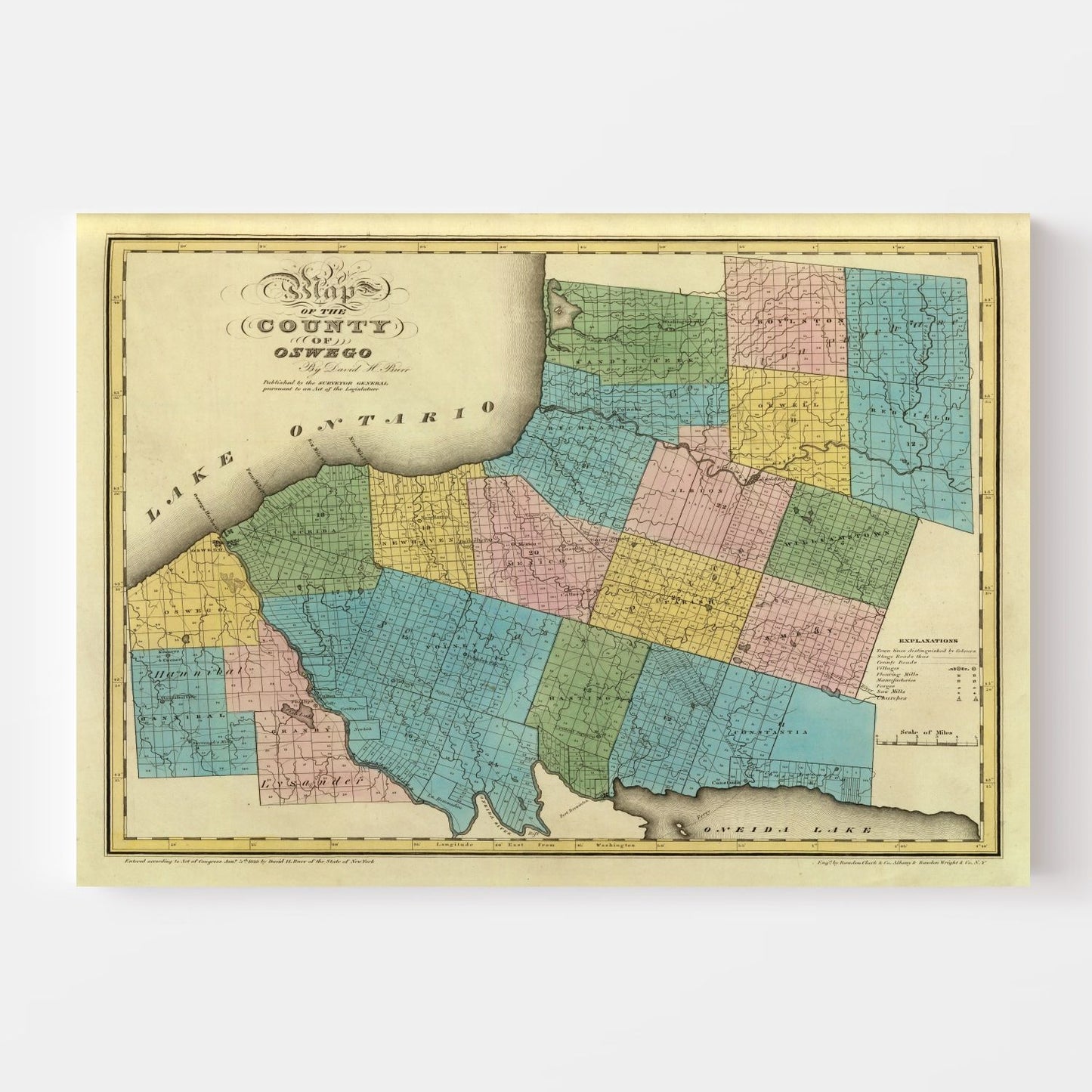 Vintage Map of Oswego County, New York, 1829