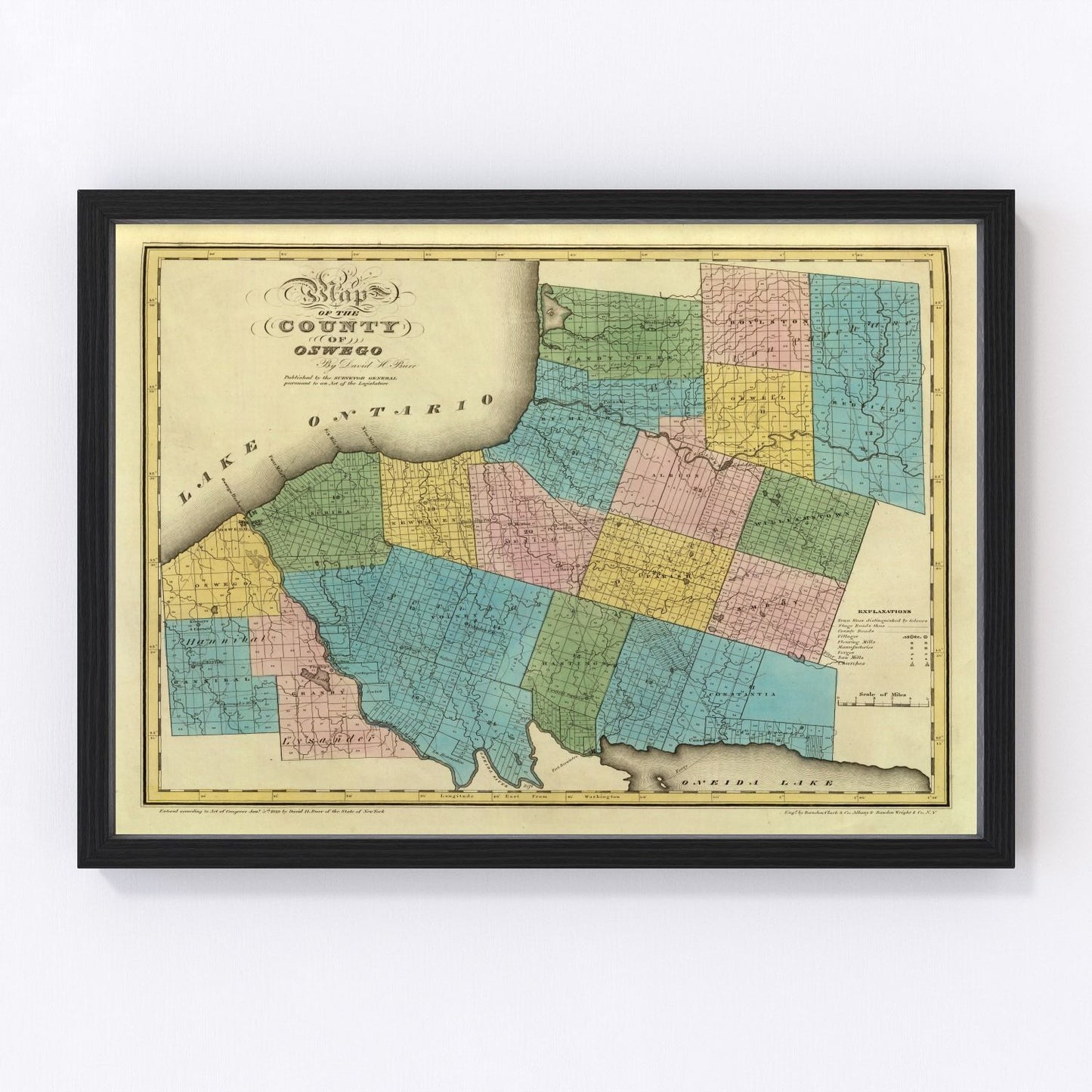 Vintage map of Oswego County, New York, 1829
