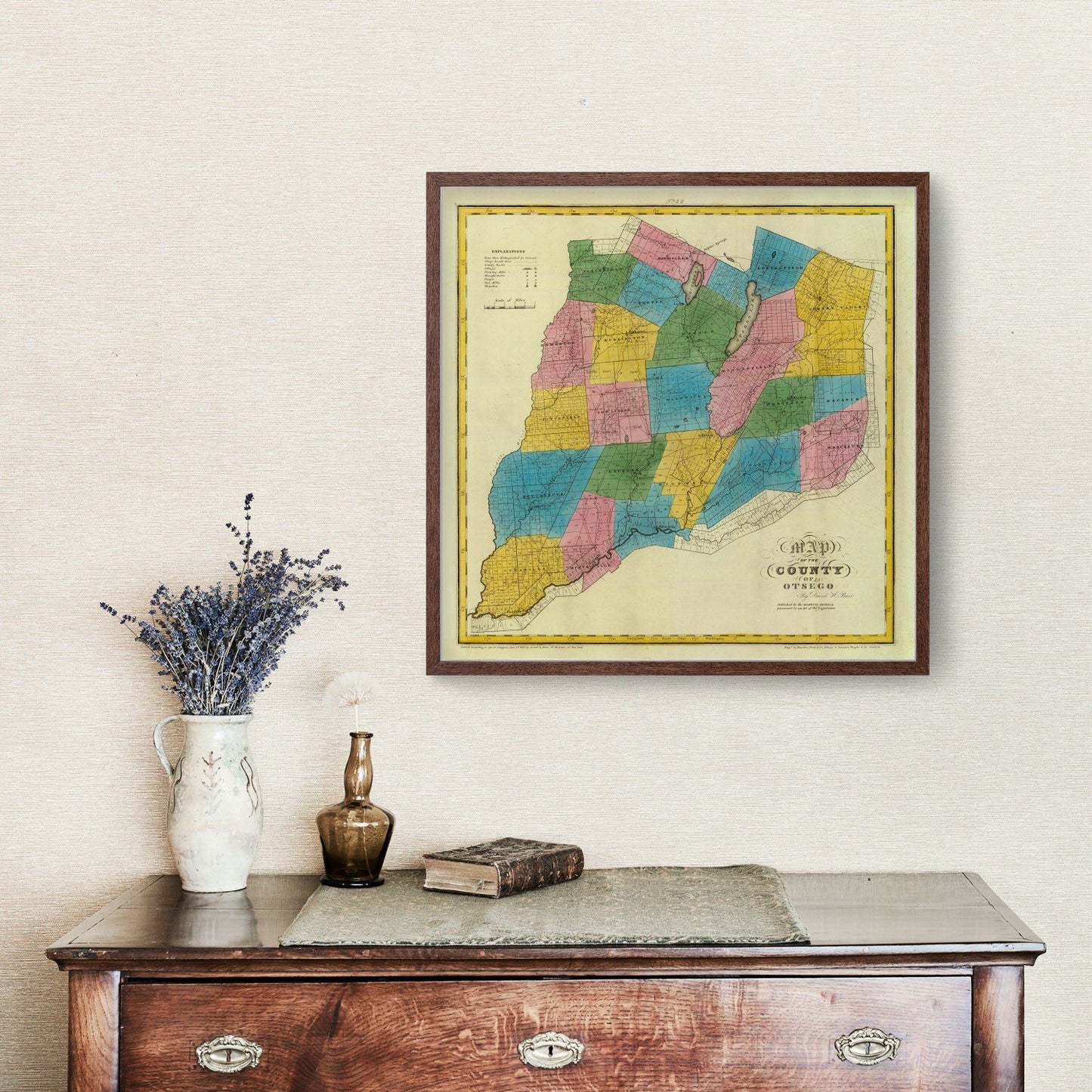 Vintage Map of Otsego County, New York, 1829