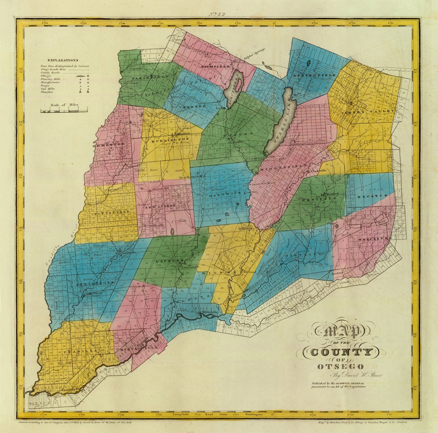 Vintage Map of Otsego County, New York, 1829