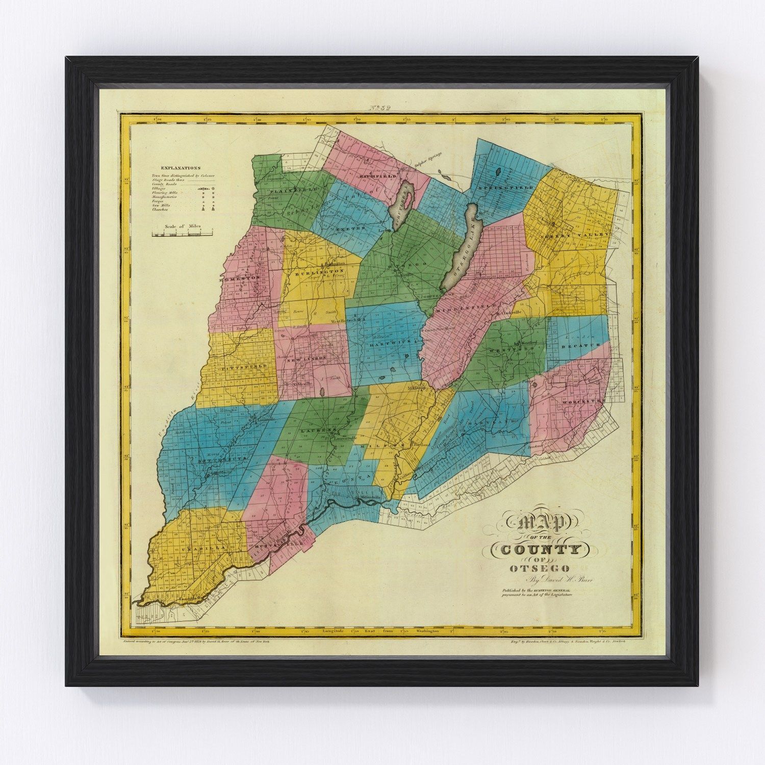 Vintage map of Otsego County, New York, 1829