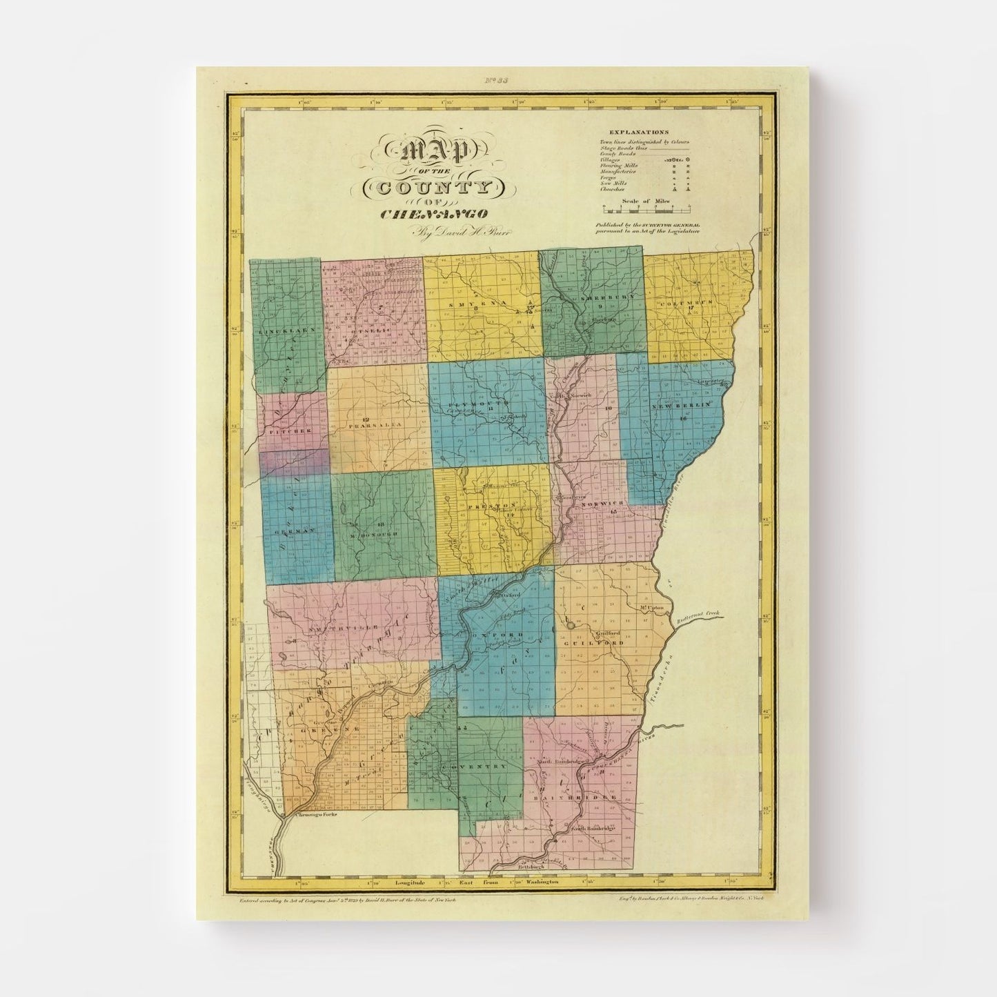 Vintage Map of Chenango County, New York, 1829