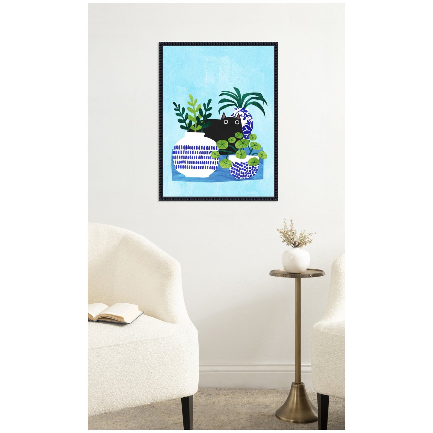 Blue Pots Botanical Framed Canvas Wall Art