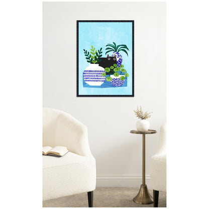Blue Pots Botanical Framed Canvas Wall Art