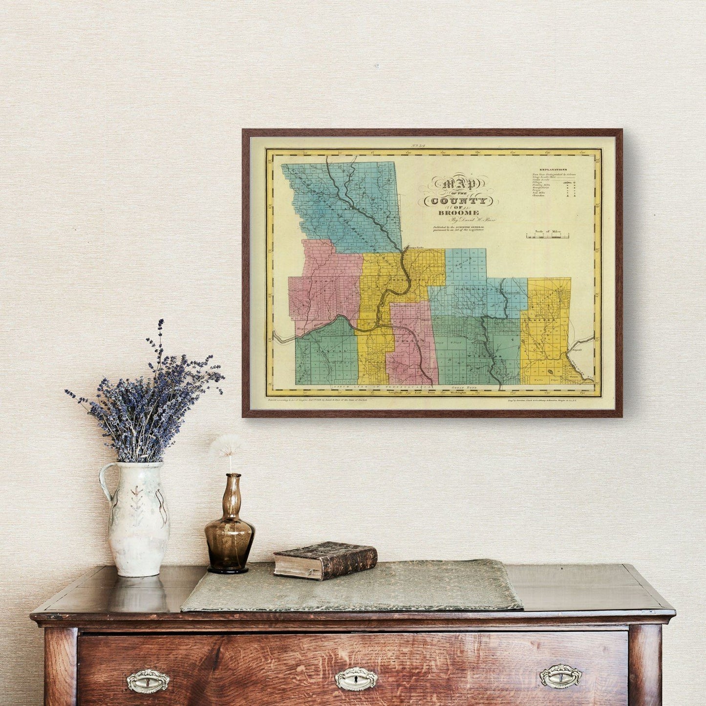 Vintage Map of Broome County, New York, 1829