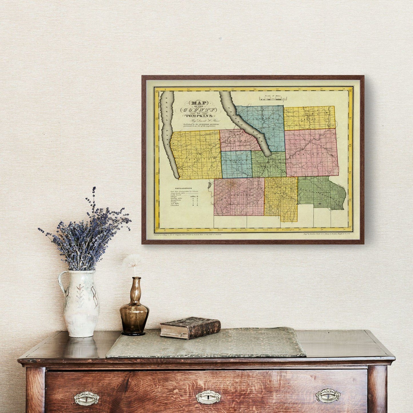 Vintage Map of Tompkins County, New York, 1829