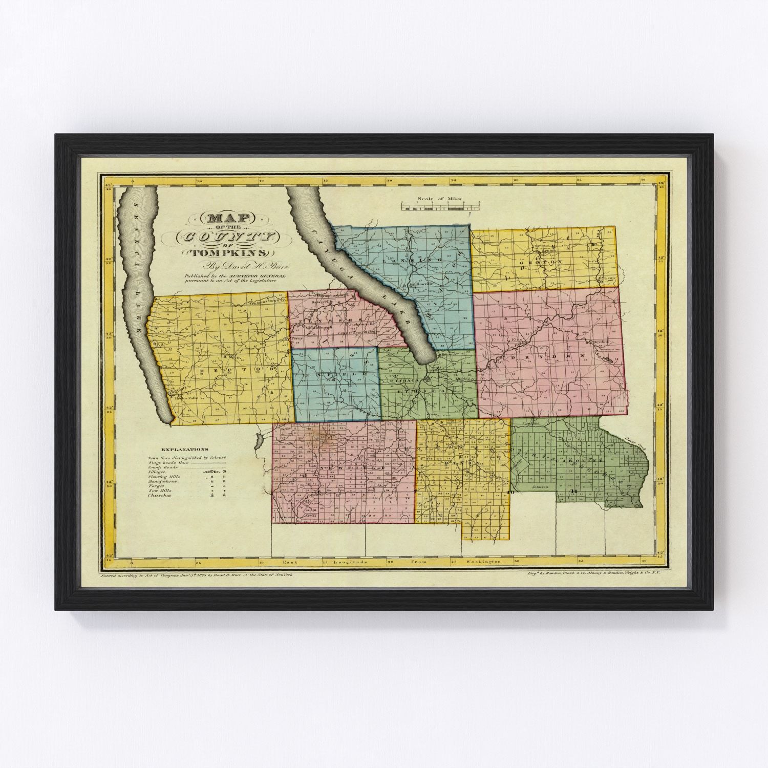 Vintage map of Tompkins County, New York, 1829