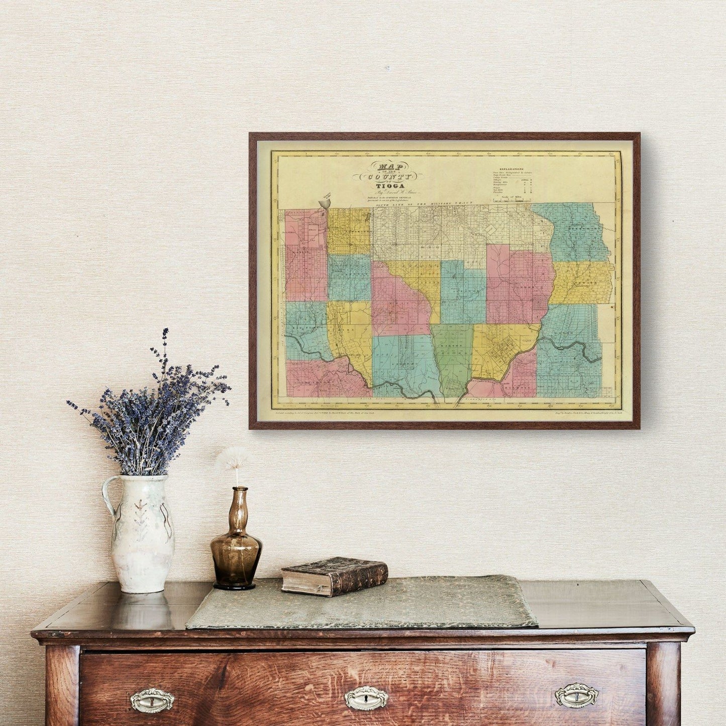 Vintage Map of Tioga County, New York, 1829
