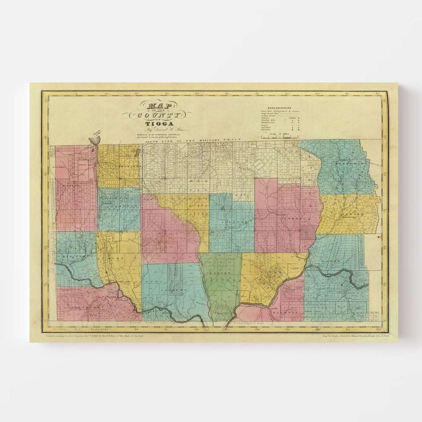 Vintage Map of Tioga County, New York, 1829