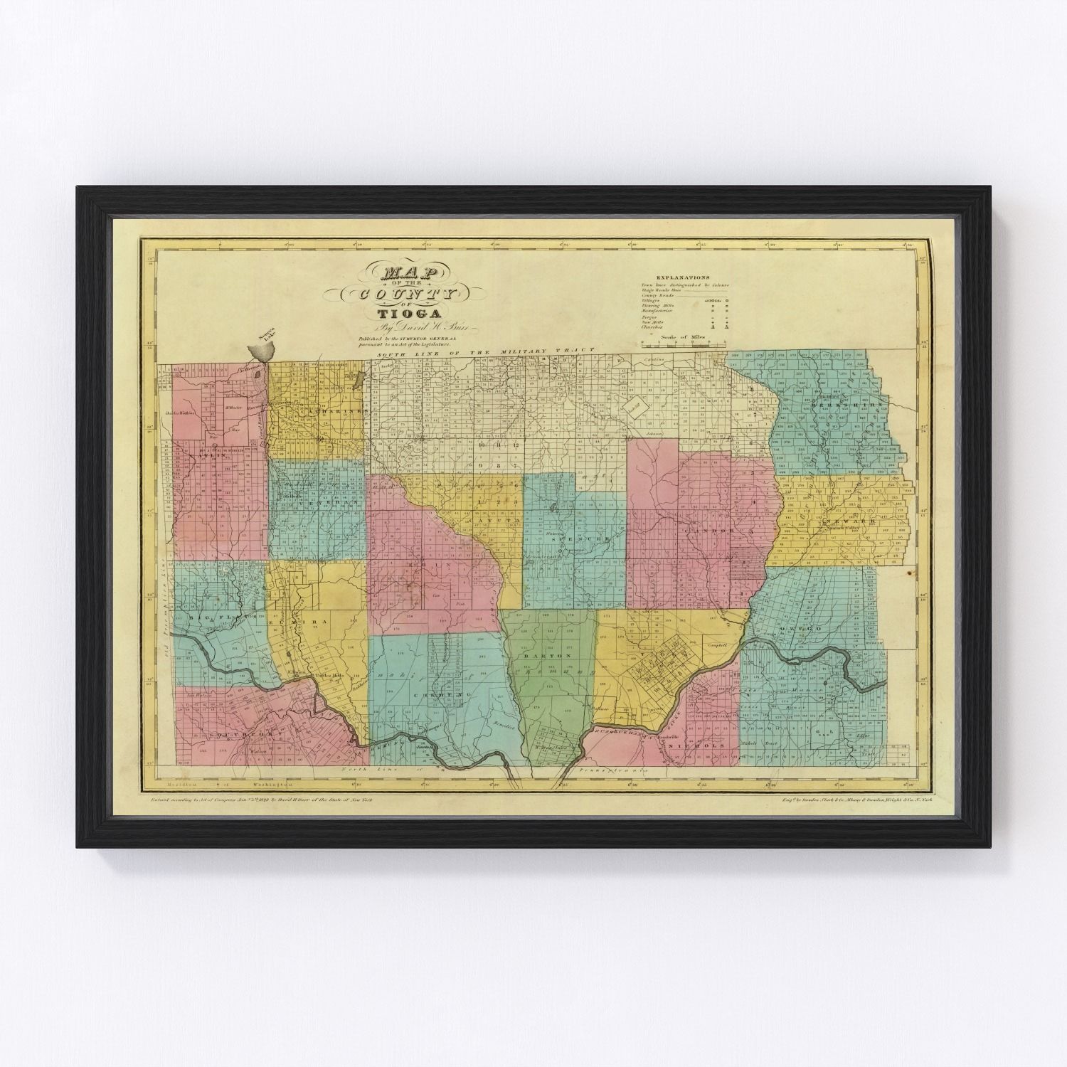 vintage map of Tioga County, New York, 1829