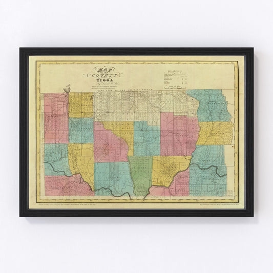 vintage map of Tioga County, New York, 1829