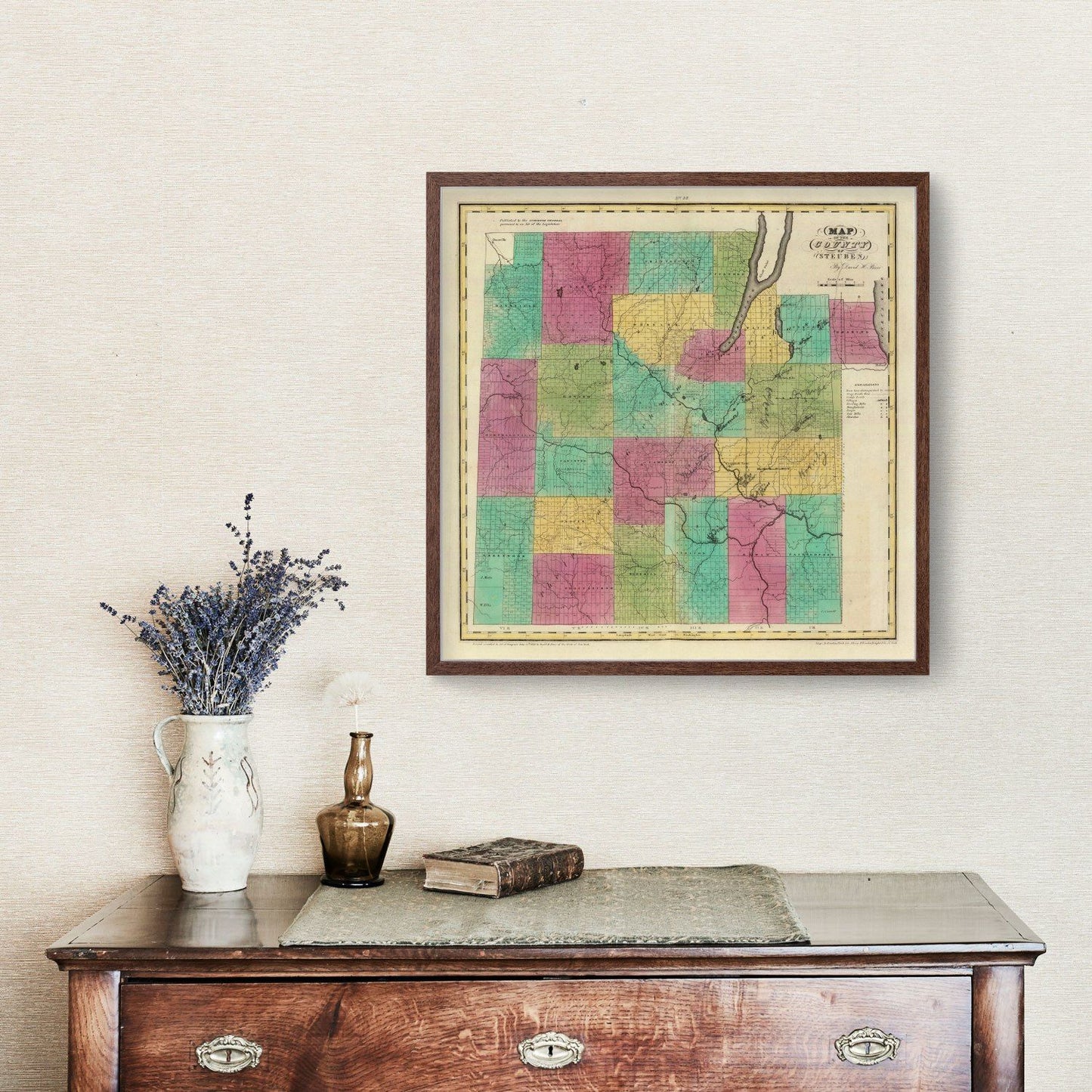Vintage Map of Steuben County, New York, 1829