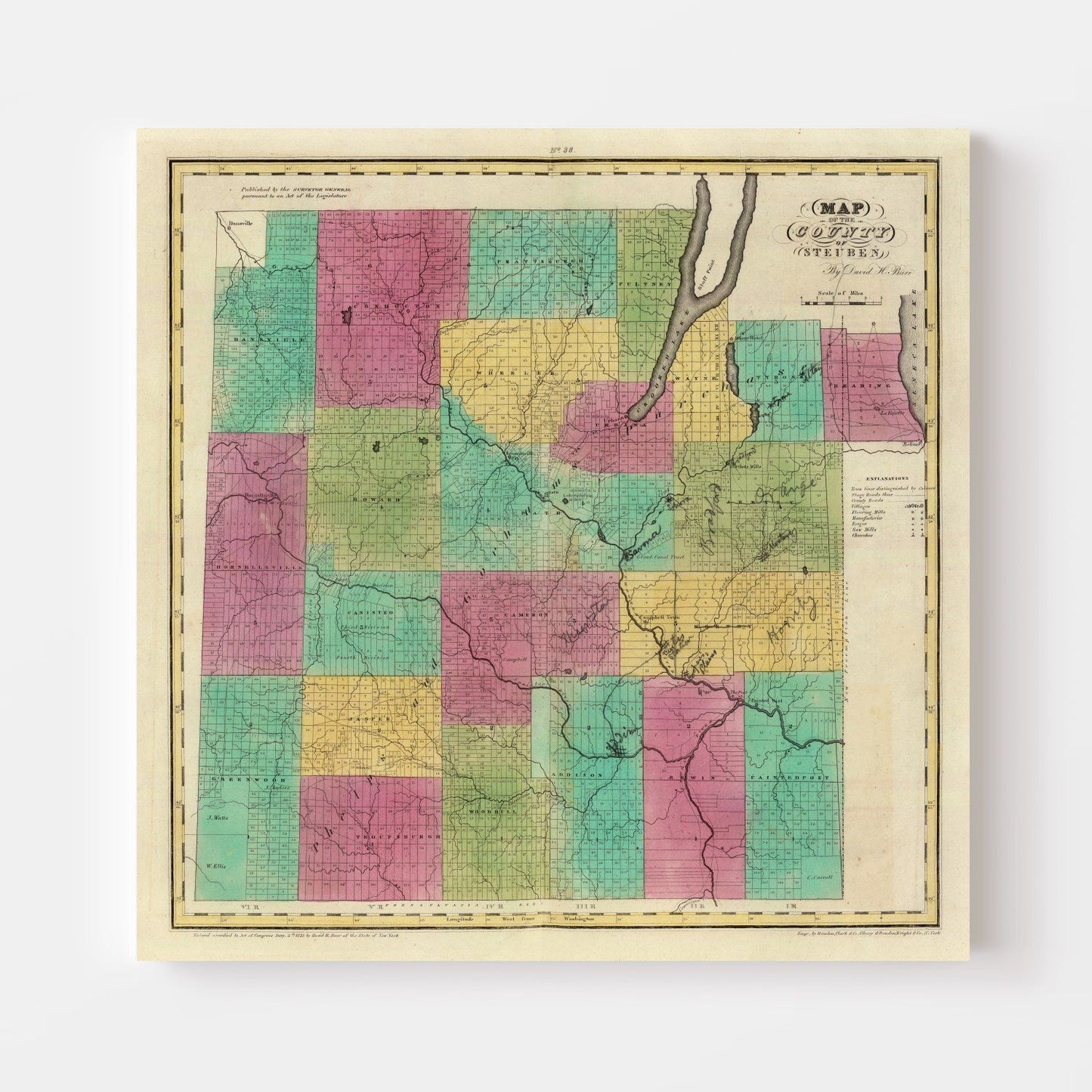 Vintage Map of Steuben County, New York, 1829