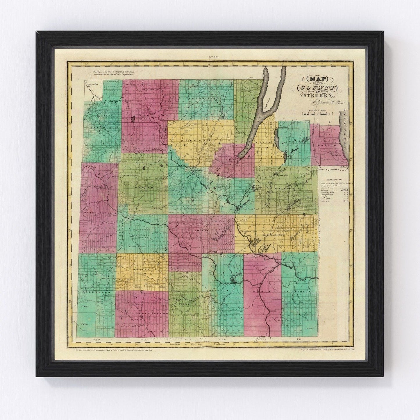 Vintage map of Steuben County, New York, 1829
