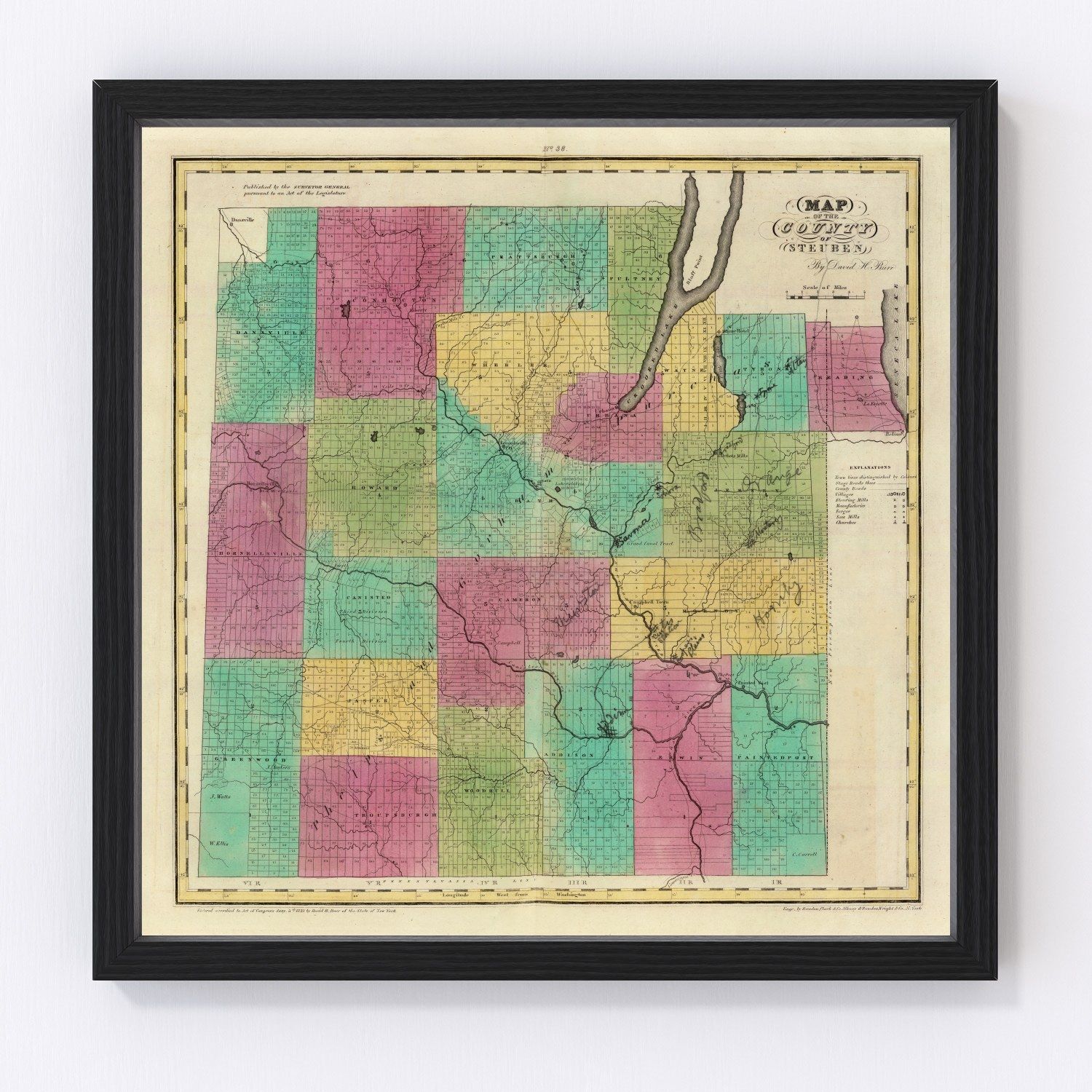 Vintage map of Steuben County, New York, 1829