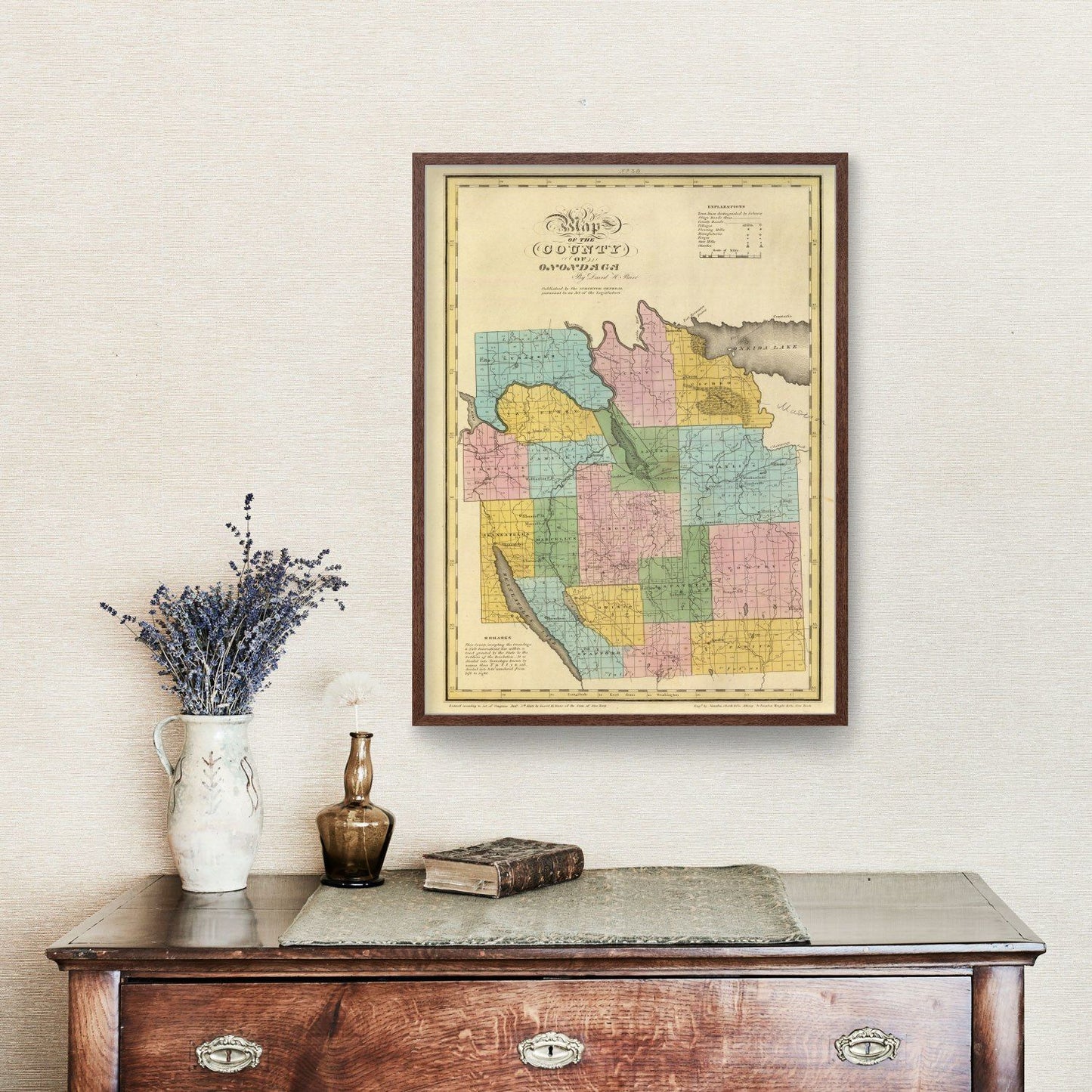 Vintage Map of Onondaga County, New York, 1829