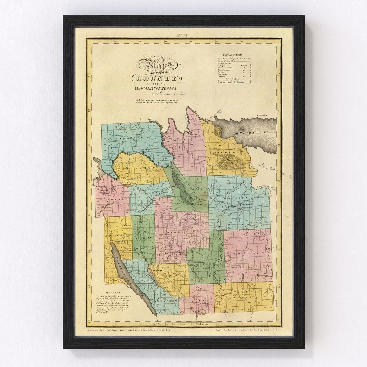 Vintage map of Onondaga County, New York, 1829